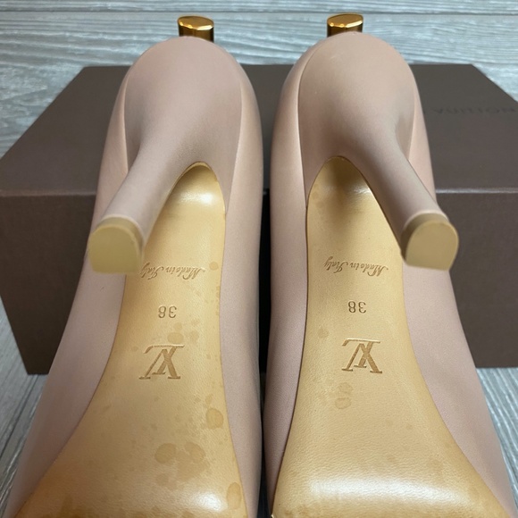 Louis Vuitton Heels Nude Leather Oh Really Platform Lock Peep Toe 38 - Picture 13 of 16